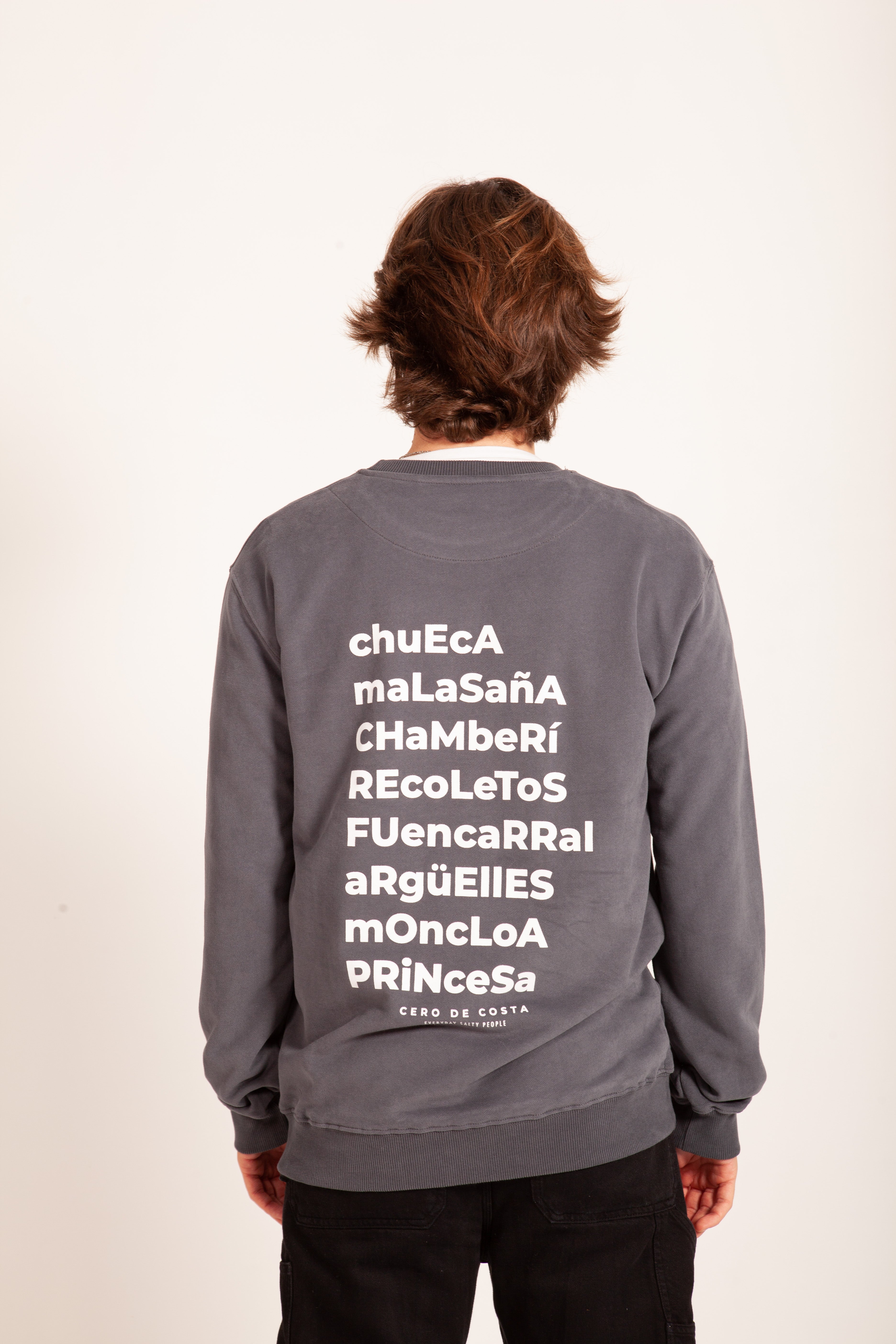 SUDADERA SIN CAPUCHA ANTRACITA/BLANCO "MADRID"